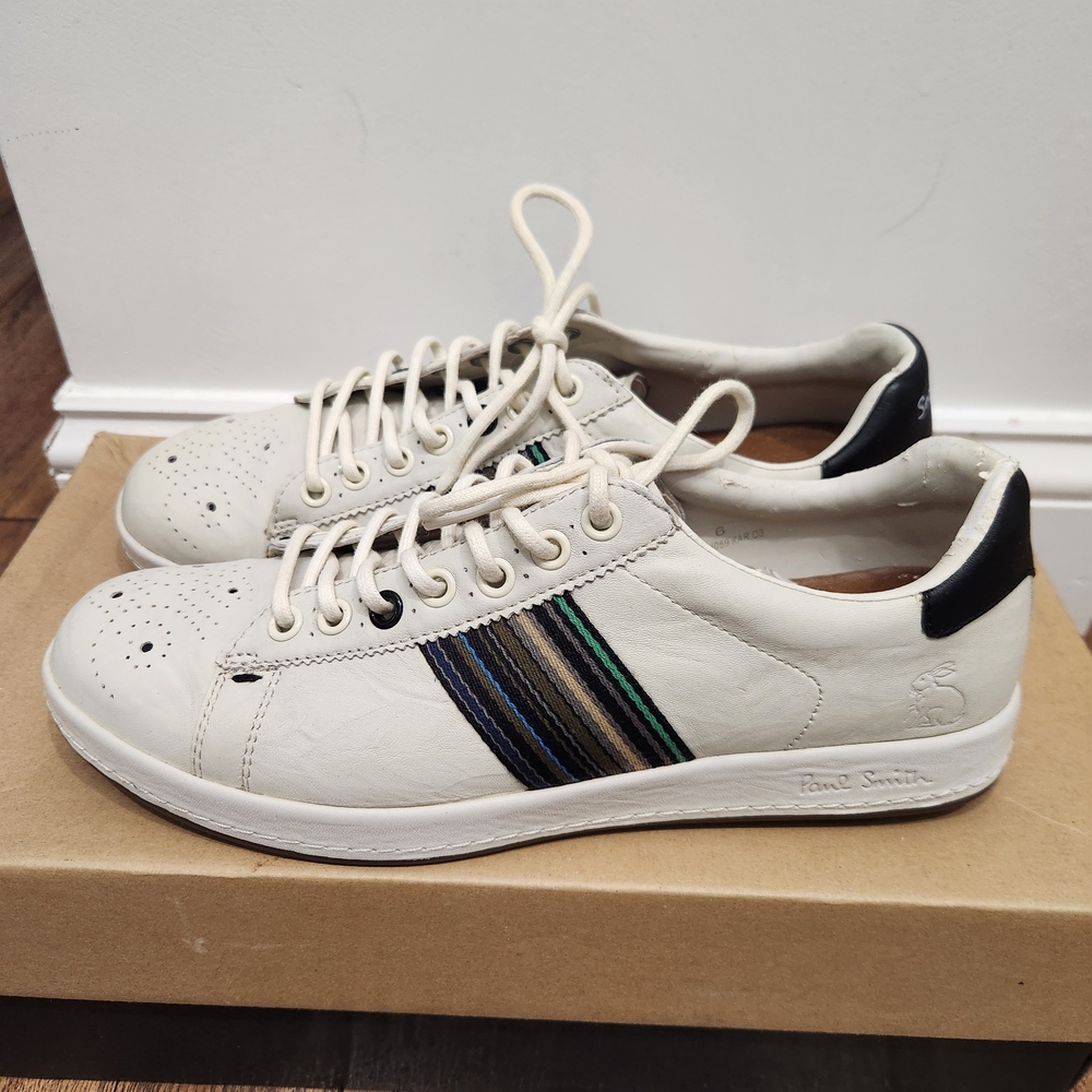 Paul Smith White Sneakers with Multicolor Stripes